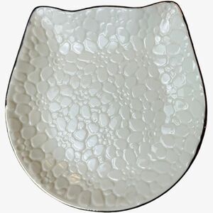 Mini Cat Trinket Dish White Floral / Gold Trim Plate